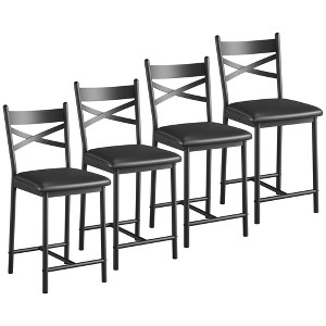 Nasitip Bar Stools Set of 4, PU Upholstered, X-Backrest, Metal Footrest, Black Counter Height for Dining Room, Coffee Shop - 1 of 4