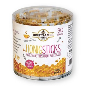 Breitsamer Honig Honey Sticks Raw Honey Single Serving Size Tub 80 Ct. 22.6 Oz. (80X 9 g.) - 1 of 4