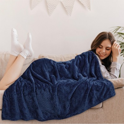 Navy Blue Twin Fleece Waffle Textured Blanket