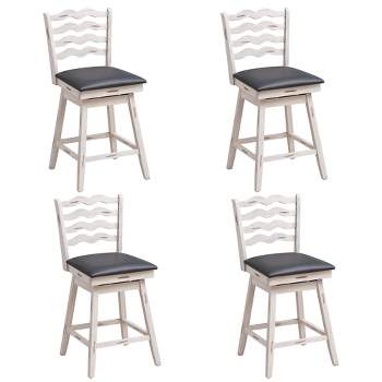 Costway Set of 4 Swivel Bar Stools Bar Height Upholstered  Faux Leather Dining Chairs