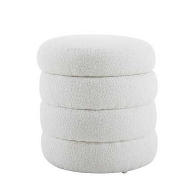 Ottoman with Storage,Foot Rest Round Bag Floor Chair for Bedroom or Entryway in White