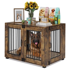 Wooden Dog Crate Furniture – Elegant Indoor Dog Kennel for Large/Medium Dogs, Functional End Table Design - 1 of 4