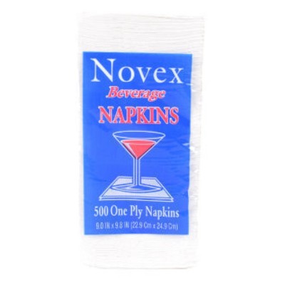 Novex Recycled White Beverage Napkins 9" x 9.8" 1-ply Made in USA - Pack of 500