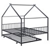 CAVINAS Full-Size Bed Frame with Storage, Full Size Bed Frame Kids, House-Shaped Metal Platform with Twin Size Trundle, Black - 3 of 4