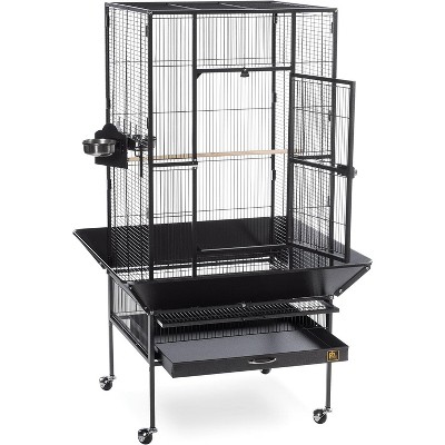 Large Black Powder-Coated Steel Bird Cage with Stand
