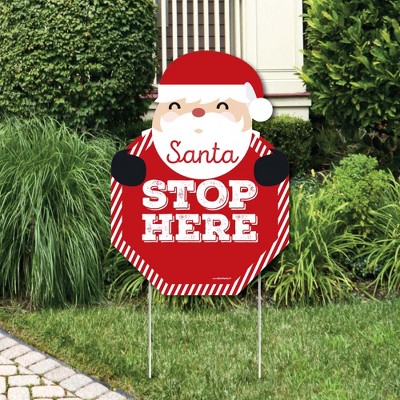 Big Dot of Happiness Jolly Santa Claus - Santa Stop Here Yard Sign - Christmas Welcome Yard Sign