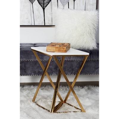 Gold Solid Triangle Stone and Metal Accent Tables 14"W x 24"H Set of 2