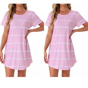 INSPIRE CHIC Women's 2 Pcs Round-Neck Curved-Hem Short-Sleeve Nightshirt Sleep Gown - 1 of 4