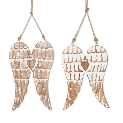 Lone Elm Studios Set of 2 Hanging Mango Wood Angel Wings