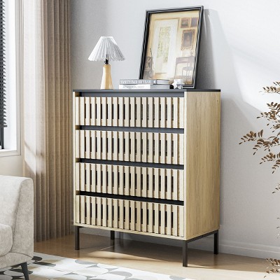 NicBex Natural Fluted Bedroom Dressers with Drawers,Wooden Dresser Chest,Chest of Drawers for Bedroom,Entryway
