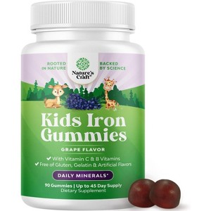 Kids Iron Gummies, Blood Builder Iron Supplements for Kids with Gentle for Stronger Immunity & Energy, Grape Flavor, Nature's Craft , 90ct - 1 of 4