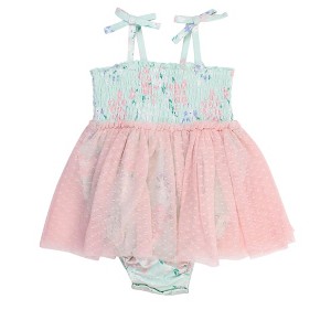 RuffleButts Baby Girls Tie Smocked Tulle Skirted Romper - 1 of 4