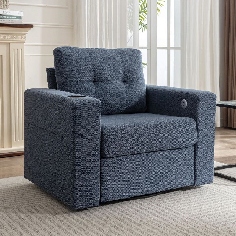 Swivel Sofa,90 Degree Upholstered Swivel Arm Chair with Drink Holder Living Room Chair,Soft Velvet Sofa Chair,Swivel Accent Chair-Maison Boucle, 1 of 10