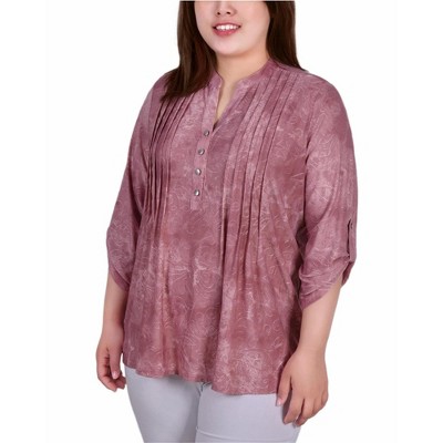 NY Collection Womens Pleated Tunic Blouse