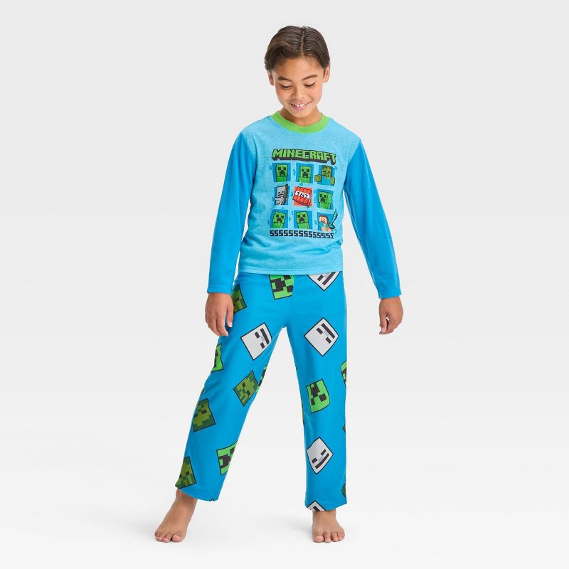 Boys' Minecraft 2pc Long Sleeve Pajama Set - Blue, 3 of 4