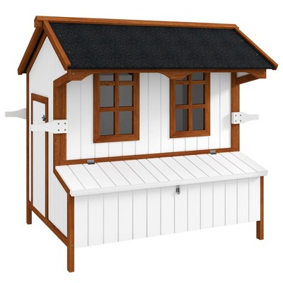Gsluuk PawHut 47" Chicken Coop Wooden Chicken House Rabbit Hutch Raised Poultry Cage Portable Hen Pen Backyard with Nesting Box and Handles