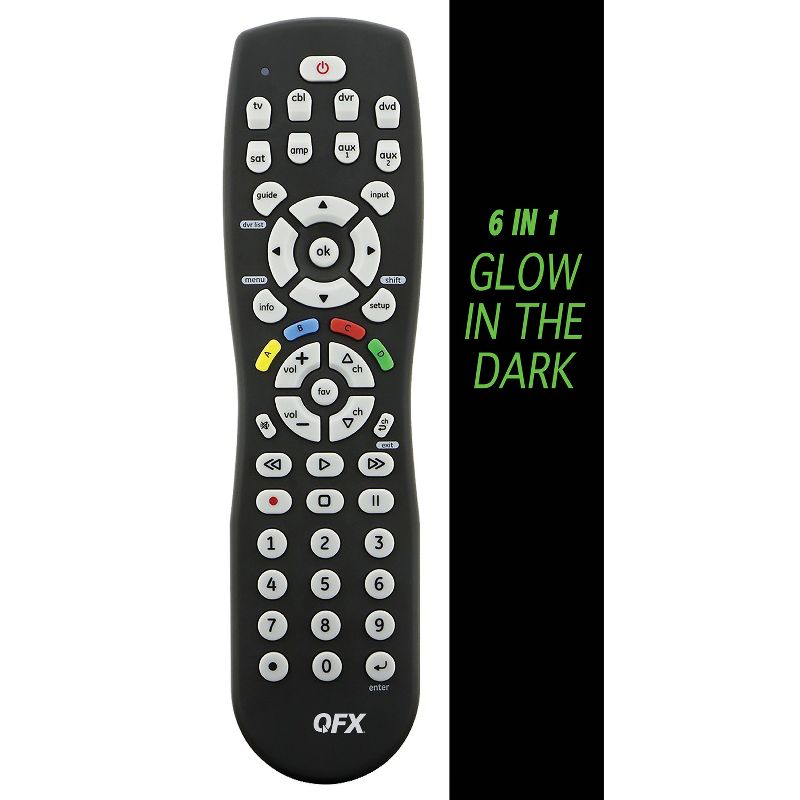 QFX® 8-Device Universal Remote with Glow-in-the-Dark Buttons, Black, 3 of 5