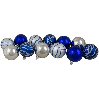Northlight 12ct Blue and Silver Glitter Shatterproof 2-Finish Ball Christmas Ornaments 2.25"