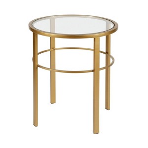 Metal 2 Piece Circle Side Table in Brass Finish with Glass Top - Henn&Hart - 1 of 4