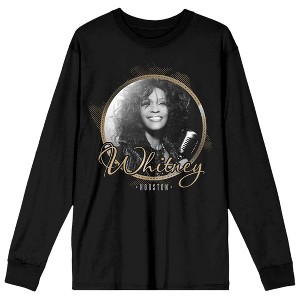 Whitney Houston Photo in Gold Foil Women's Black Long Sleeve Shirt - 1 of 2