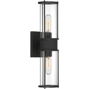 Possini Euro Design Modern Wall Light Sconce Matte Black Hardwired 19 1/2" 2-Light Fixture Clear Glass Shades for Bedroom Bathroom - 1 of 4