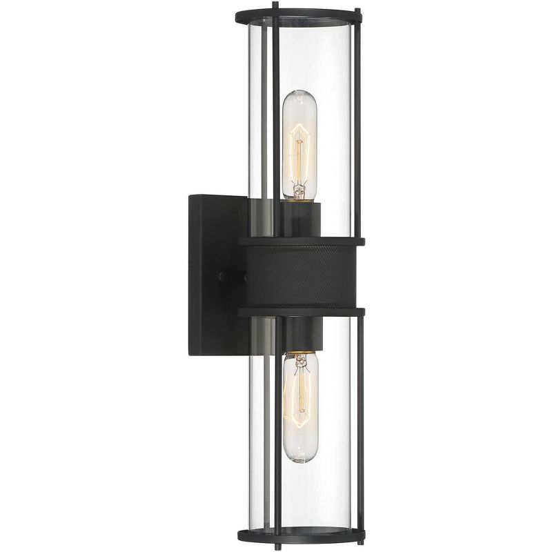Possini Euro Design Modern Wall Light Sconce Matte Black Hardwired 19 1/2" 2-Light Fixture Clear Glass Shades for Bedroom Bathroom, 1 of 9