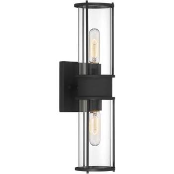 Possini Euro Design Modern Wall Light Sconce Matte Black Hardwired 19 1/2" 2-Light Fixture Clear Glass Shades for Bedroom Bathroom