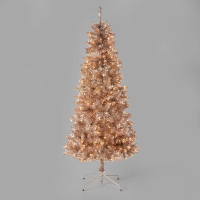 6.5ft Pre-Lit Rose Gold Tinsel Artificial Christmas Tree - Wondershop™