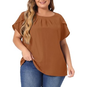 Agnes Orinda Women's Plus Size Elegant Pleated Petal Tulip Short Sleeve Office Work Summer Blouses - 1 of 4