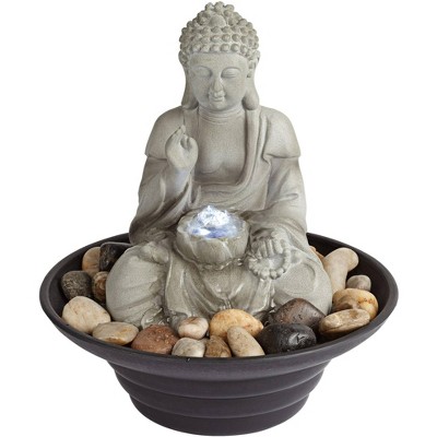 John Timberland Asian Zen Buddha Indoor Tabletop Water Fountain with Light LED 10" High Sitting for Table Desk Office Relaxation