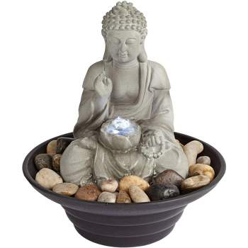 John Timberland Zen Buddha Indoor Tabletop Water Fountain with Light LED 10" High Sitting for Table Desk Office Relaxation