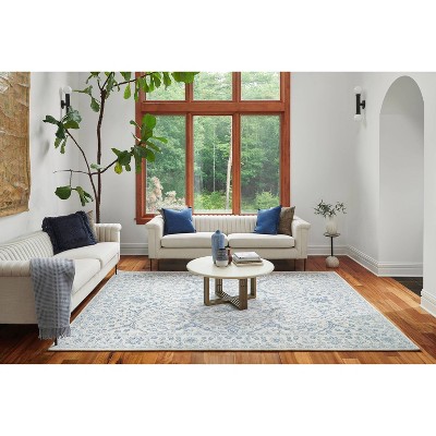 Ivory and Blue Hand Tufted Wool Rug, 2 ft x 3 ft