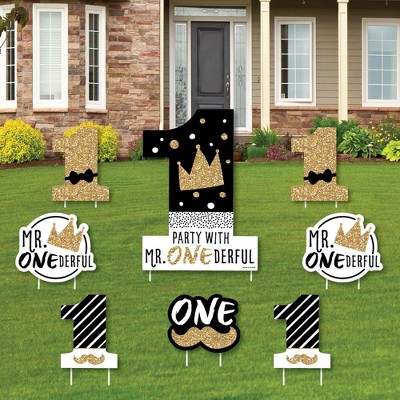 Big Dot of Happiness 1st Birthday Little Mr. Onederful - Yard Sign and Outdoor Lawn Decorations - Boy First Birthday Party Yard Signs - Set of 8