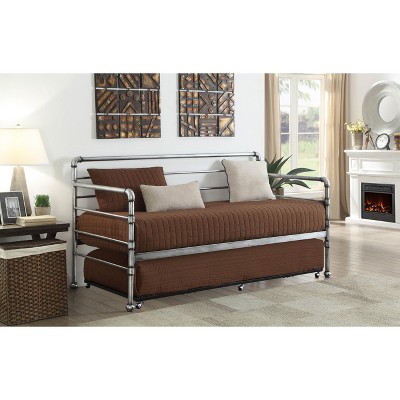 Black Twin Metal Roll Out Platform Trundle Bed Frame with Slats