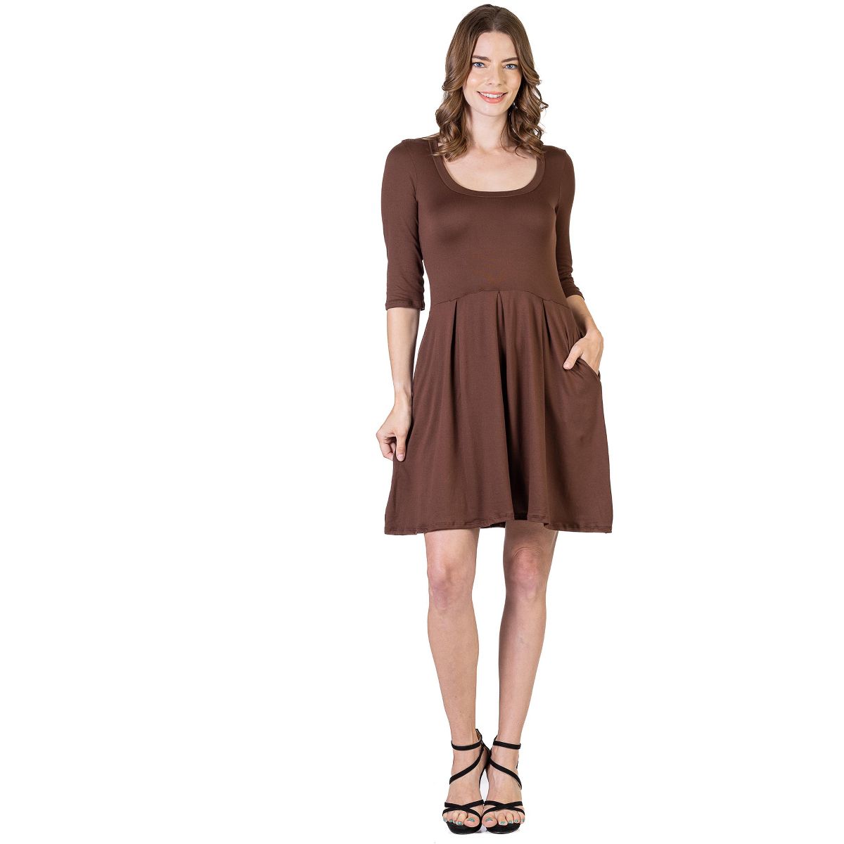 Womens Scoop Neck Three Quarter Sleeve Fit N Flare Knee Length Dress - 24seven Comfort Apparel™ - thumbnail 6