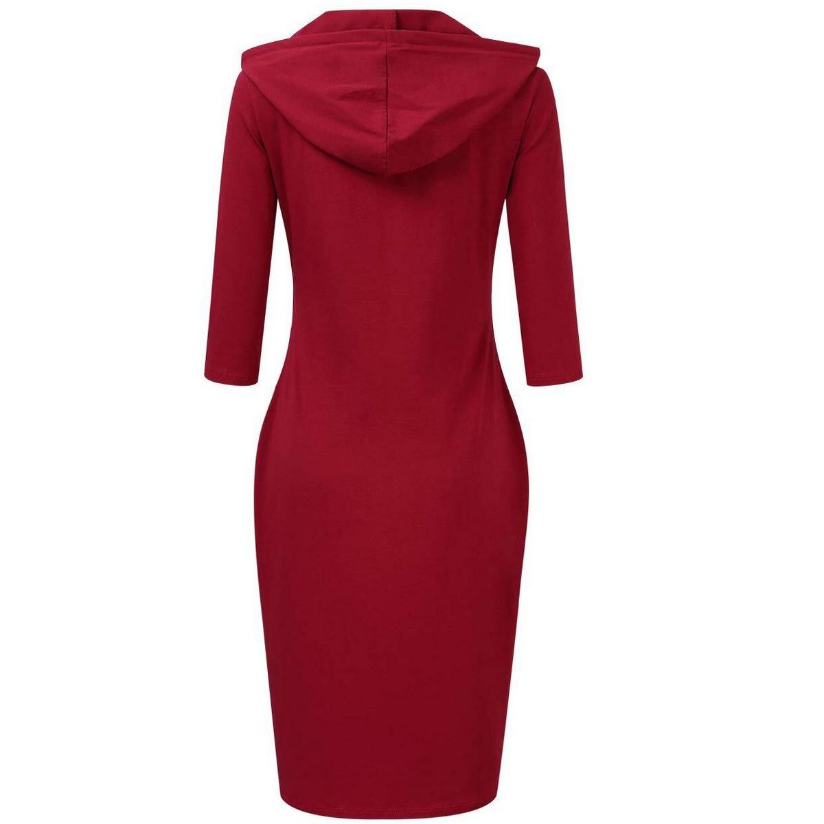 Women Short Sleeve Pocket Knee Length Slim Pullover Hoodie Dress - thumbnail 6