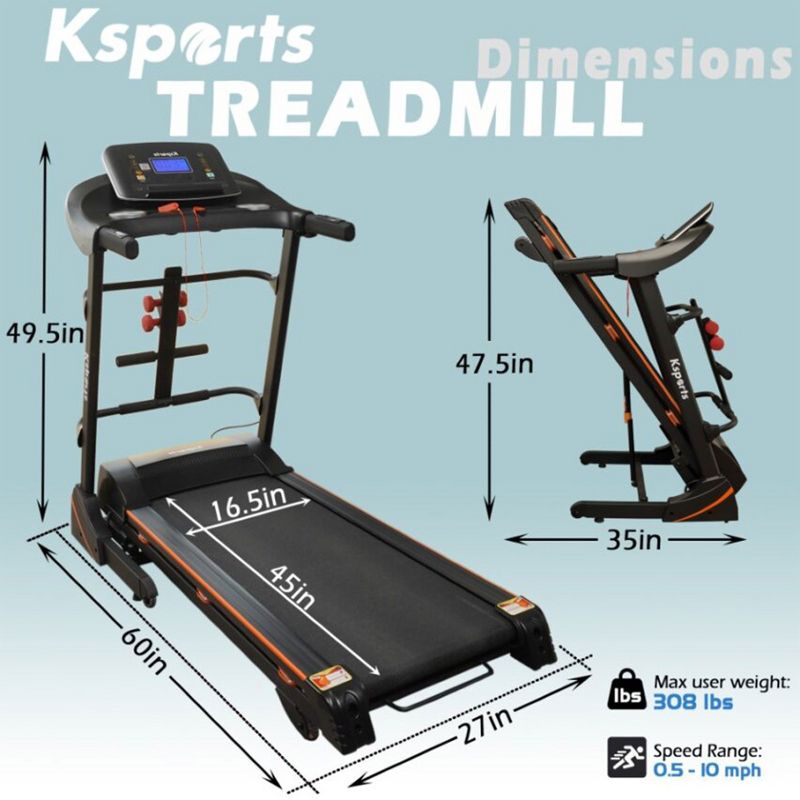 Ksports Multi-Functional Electric Treadmill Home Gym Cardio Strength Training Workout Set w/ Ab Mat, Sit-Up Strap, & Adjustable Incline, 3 of 7