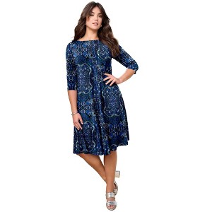 Roaman's Tall Ultrasmooth Plus Size Boatneck Swing Dress – Flowy, Wrinkle-Resistant Knit - 1 of 4