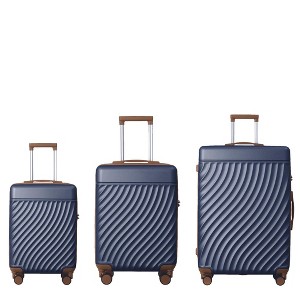 MAYEERTY 3-Piece ABS Luggage Set Suitcases with Multi-Position Handle, Silent Spinner Wheels, and TSA Lock - 20''24''28'', Navy Blue - 1 of 4