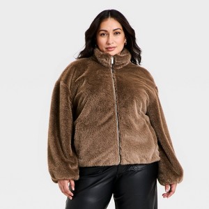 Women's Faux Fur Zip-Up Jacket - A New Day™ - 1 of 3