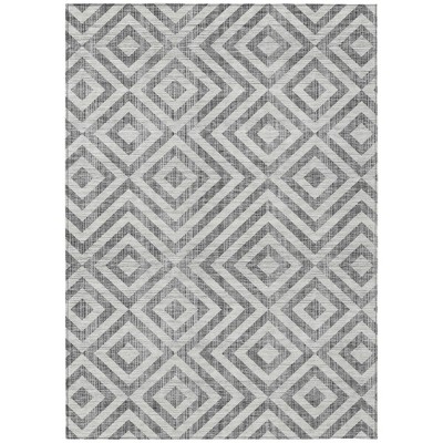 Gray Silver And Ivory Geometric Washable Indoor Outdoor Area Rug