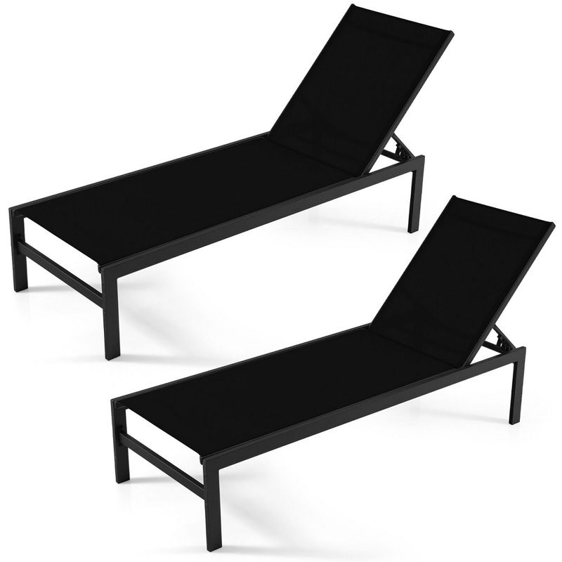 Tangkula 2PCS Patio Chaise Lounge Adjustable Lounge Chair W/ 6-Position Backrest Black, 1 of 10