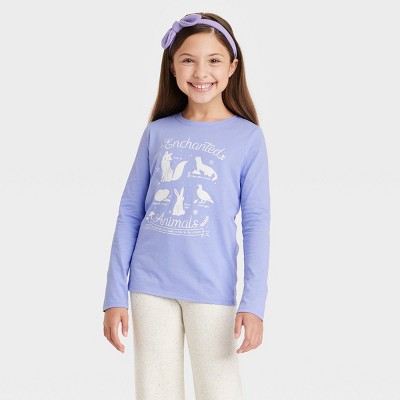 Girls' Enchanted Animals' Long Sleeve Graphic T-Shirt - Cat & Jack™ Periwinkle Blue