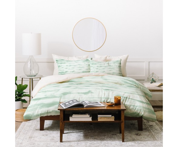 King Abstract Jacqueline Maldonado Duvet Cover Set Sage Green - Deny Designs