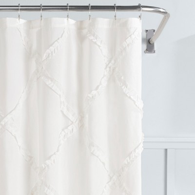 Adelina White Cotton Ruffled Shower Curtain