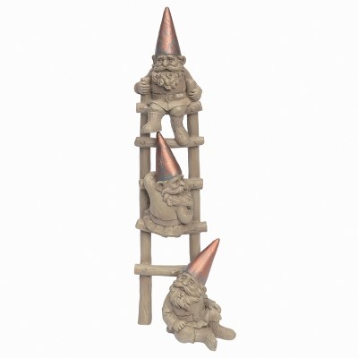 Transpac Resin 13" Brown Spring Gnomes on Ladder Statuette