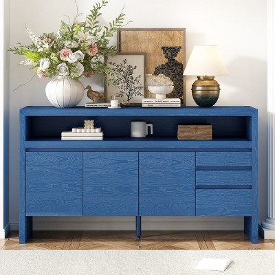Sideboard Storage Cabinet with Drawers and Open Shelf, Navy Blue Sideboard Buffet for Kitchen, Entryway, Dining Room, Living Room-Maison Boucle