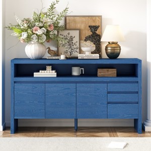 Sideboard Storage Cabinet with Drawers and Open Shelf, Navy Blue Sideboard Buffet for Kitchen, Entryway, Dining Room, Living Room-Maison Boucle - 1 of 4
