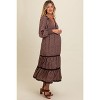 Pinkblush Brown Floral Lace Trim Bubble Sleeve Maternity Maxi Dress - 3 of 4