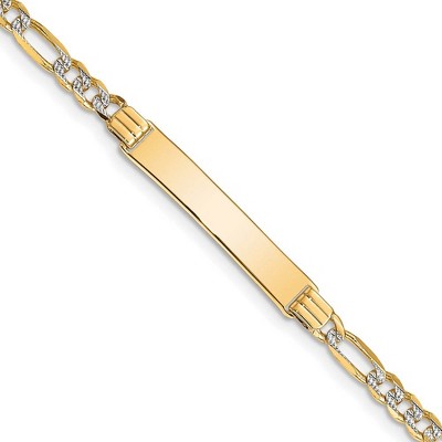 Black Bow Jewelry 14k Yellow Gold and Rhodium Pave 25mm Figaro I.D. Bracelet - 7 Inch